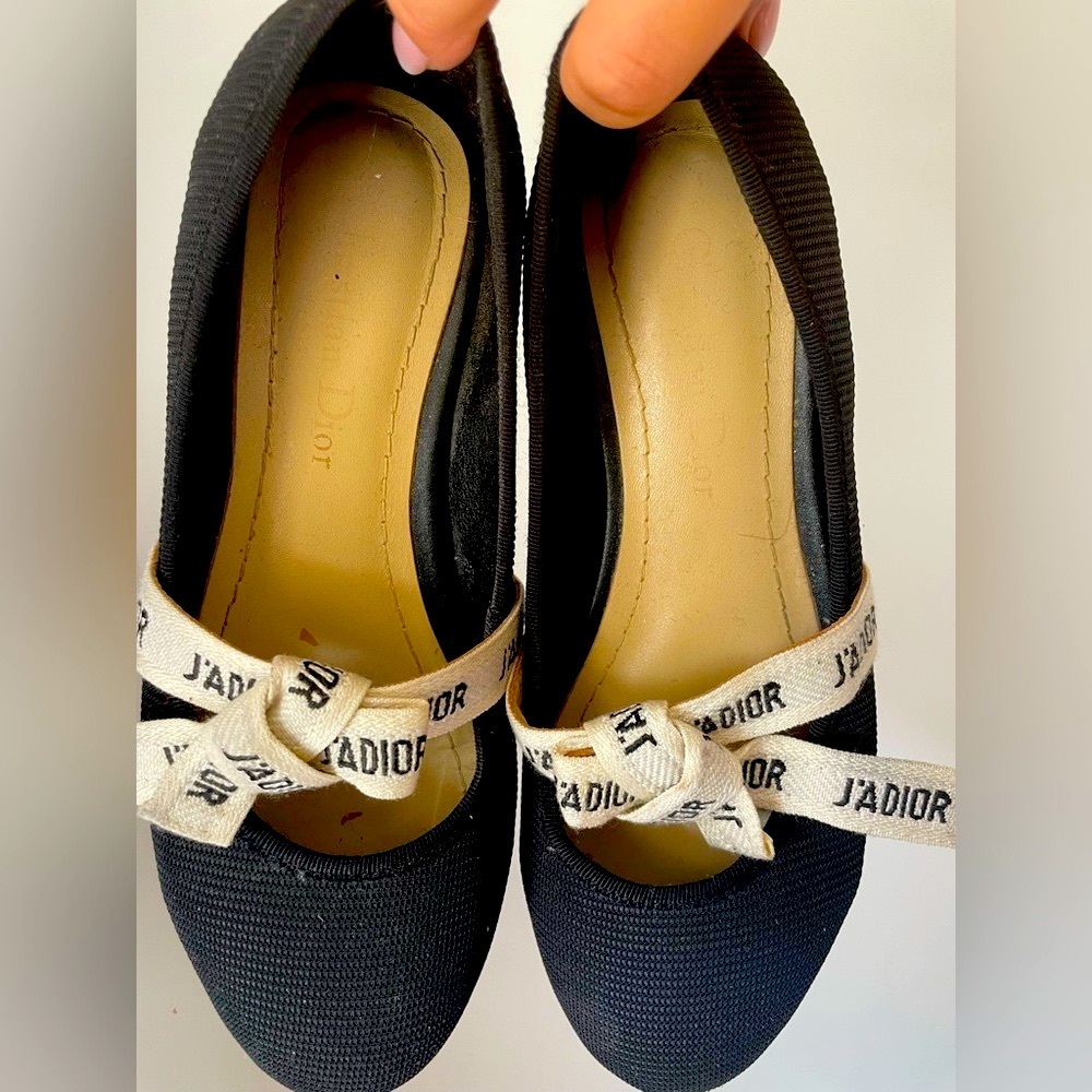 Dior Black J'Adior Flats with Cream Ribbon